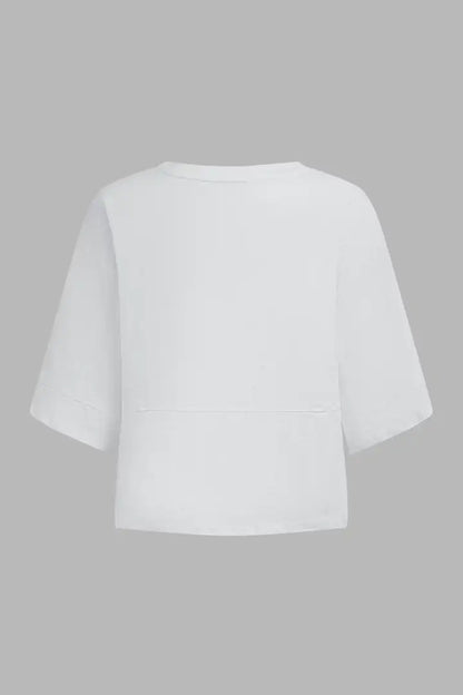 Solid Stitch Detail Round Neck Three Quarter Length Sleeve T-Shirt
