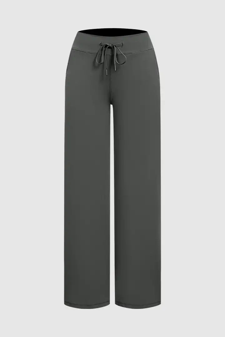 Solid Drawstring Mid Waist Wide Leg Sports Pants