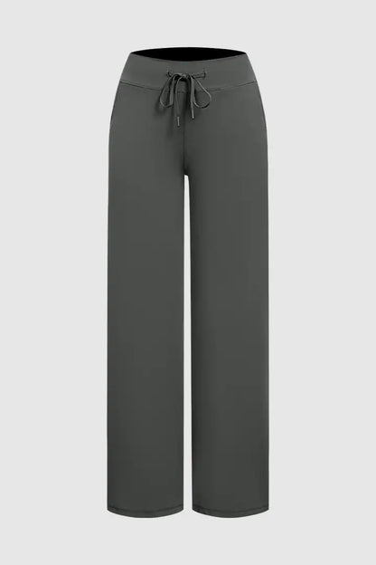 Solid Drawstring Mid Waist Wide Leg Sports Pants