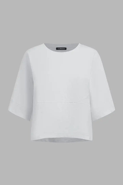 Solid Stitch Detail Round Neck Three Quarter Length Sleeve T-Shirt