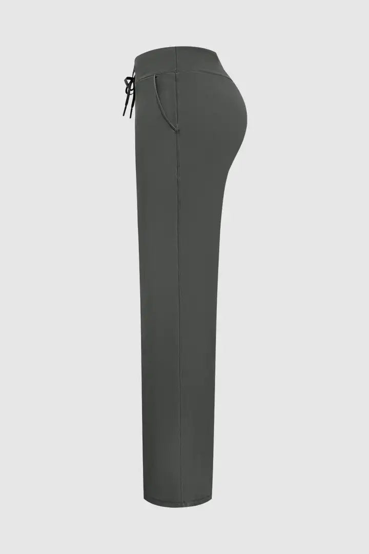 Solid Drawstring Mid Waist Wide Leg Sports Pants