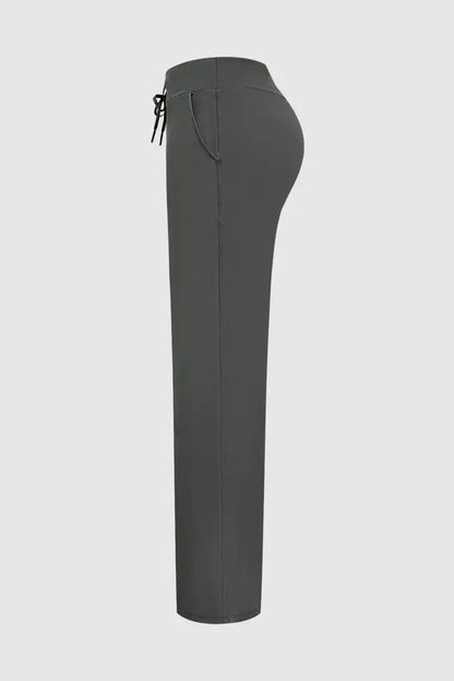 Solid Drawstring Mid Waist Wide Leg Sports Pants